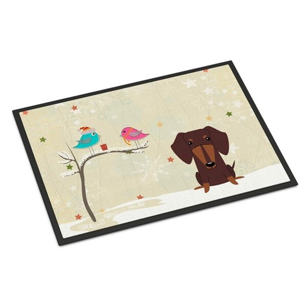 Carolines Treasures Christmas Presents Between Friends Dachshund Chocolate Indoor or Outdoor Mat, 24 x 0.25 x 36 in. BB2603JMAT - main